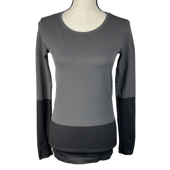 Athleta Medium Flurry Base Layer Top Long Sleeve Stretch Ribbed Colorblock Gray - Picture 1 of 7